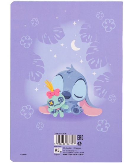 Sąsiuvinis langeliais DISNEY Stitch Pastel Nr. 4, A5, 60 lapų, 70 gms