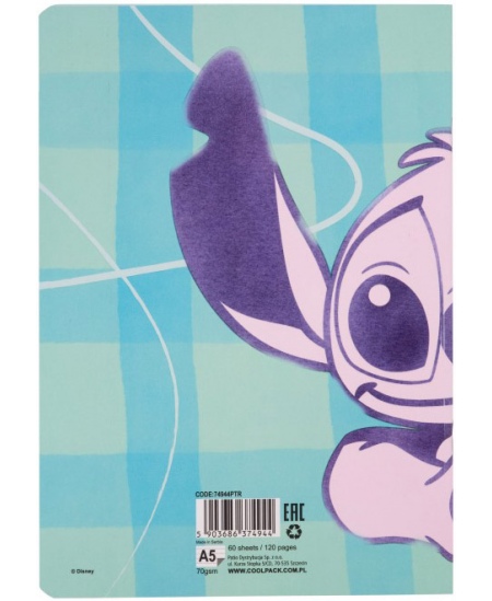 Sąsiuvinis linijomis DISNEY Stitch Pastel Nr. 1, A5, 60 lapų, 70 gms
