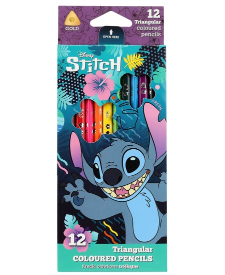 Spalvoti pieštukai DISNEY Stitch Blue, tribriauniai, 12 spalvų