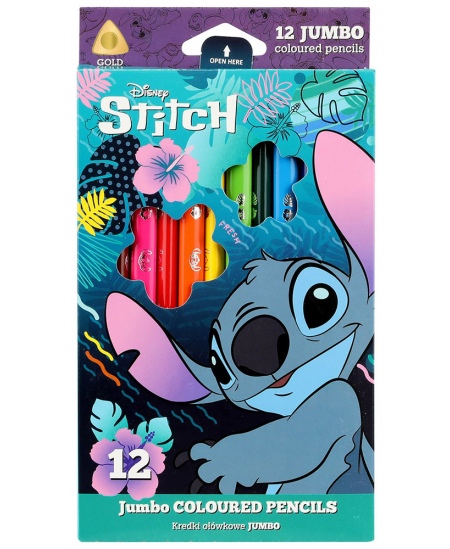 Spalvoti pieštukai DISNEY Stitch Blue JUMBO, 12 spalvų
