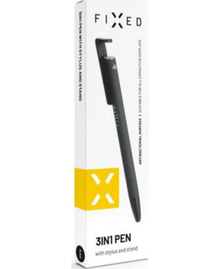 Fixed | Pen With Stylus and Stand | 3 in 1 | Pencil | Stylus for capacitive displays; Stand for phones and tablets | Black