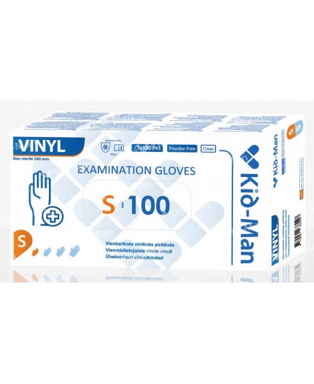 Vienkartinės vinilinės pirštinės KID-MAN, be pudros, S dydis, 100 vnt.