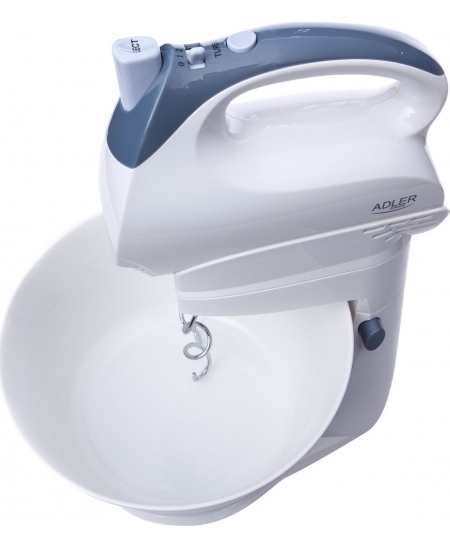 Adler Mixer AD 4202 Mixer with bowl, 300 W, Number of speeds 5, Turbo mode, White