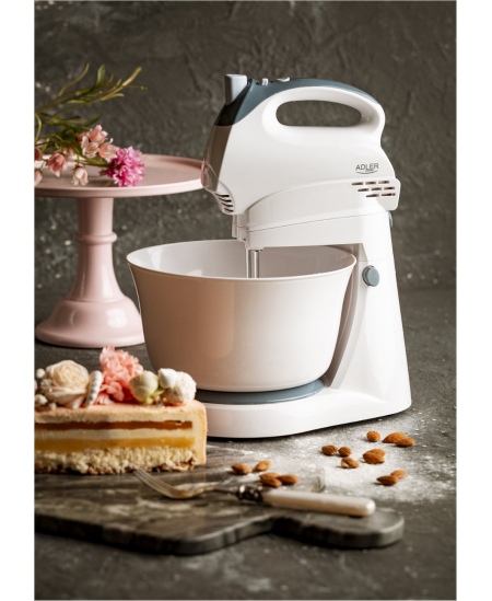 Adler Mixer AD 4202 Mixer with bowl, 300 W, Number of speeds 5, Turbo mode, White
