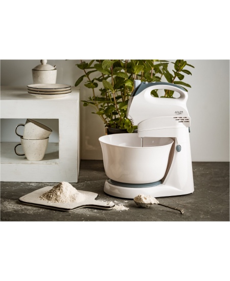 Adler Mixer AD 4202 Mixer with bowl, 300 W, Number of speeds 5, Turbo mode, White