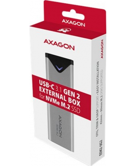 AXAGON External SuperSpeed+ USB-C metal box for M.2 NVMe SSD disks having sizes of up 42 to 80 mm | EEM2-UG2