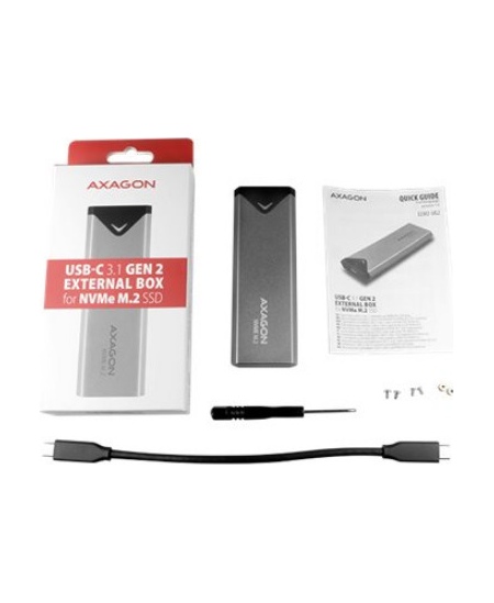 AXAGON External SuperSpeed+ USB-C metal box for M.2 NVMe SSD disks having sizes of up 42 to 80 mm | EEM2-UG2