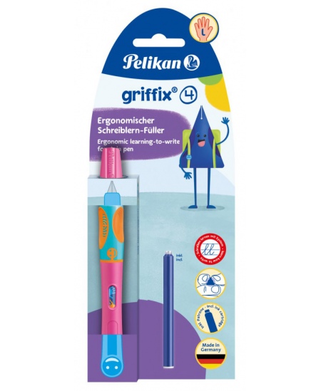 Plunksnakotis PELIKAN Griffix-4, kairiarankiams, Lovely Pink, blisteryje