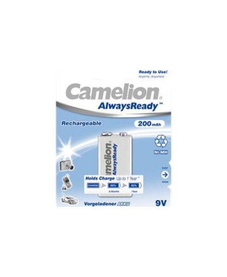 Camelion 9V/6HR61, 200 mAh, AlwaysReady Rechargeable Batteries Ni-MH, 1 pc(s)