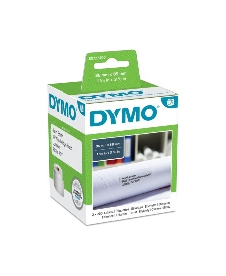 Dymo 99012 (S0722400) Etiketės 36 x 89mm, 2 ritinėliai x 260 etikečių, Balta