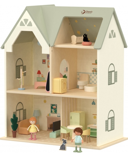CLASSIC WORLD Wielki Drewniany Domek dla Lalek z mebelkami