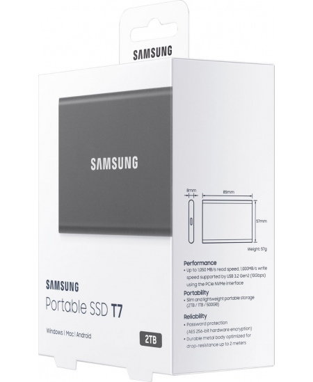 Portable SSD | T7 | 2000 GB | USB 3.2 | Gray