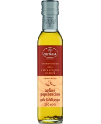 Alyvuogių aliejus OLITALIA, Extra Virgin, su česnakais ir aitriosiomis paprikomis, 250 ml
