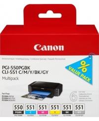 Canon PGI-550/CLI-551 (6496B005) Rašalinių kasečių komplektas, PGBK/C/M/Y/BK/GY
