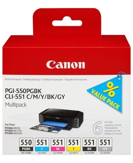 Canon PGI-550/CLI-551 (6496B005) Rašalinių kasečių komplektas, PGBK/C/M/Y/BK/GY
