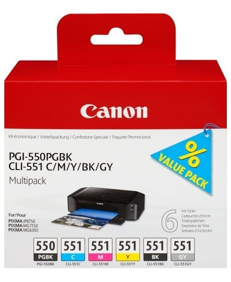 Canon PGI-550/CLI-551 (6496B005) Rašalinių kasečių komplektas, PGBK/C/M/Y/BK/GY