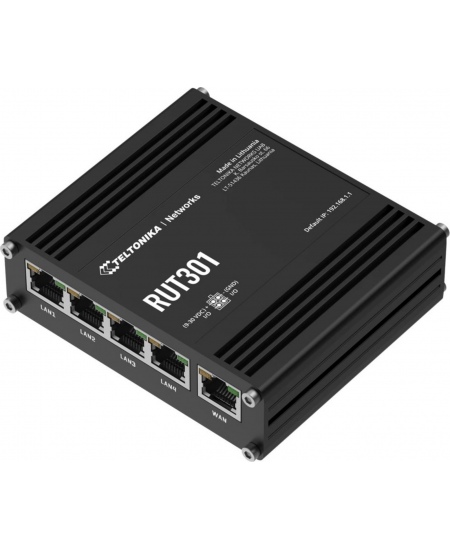 Ethernet Router | RUT301 | No Wi-Fi | 10/100 Mbit/s | Ethernet LAN (RJ-45) ports 5 | Mesh Support No | MU-MiMO No | No mobile br