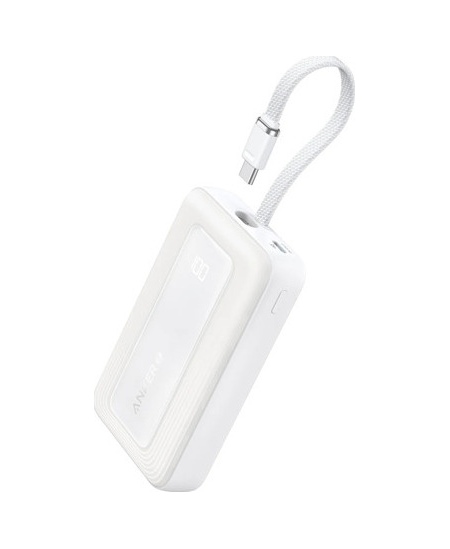 Anker Power Bank, Built-In USB-C Cable, 30W | A1688H21 | 10000 mAh | White