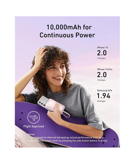 Anker Power Bank, Built-In USB-C Cable, 30W | A1688H21 | 10000 mAh | White