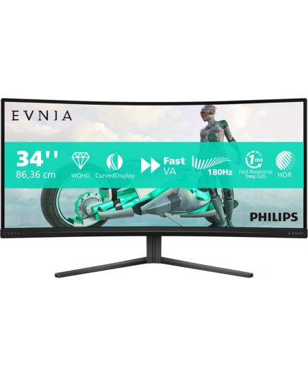 Philips 34M2C3500L/00 | 34 " | VA | 21:9 | 180 Hz | 1 ms | 3440 x 1440 pixels | 300 cd/m² | HDMI ports quantity 2 | Warran