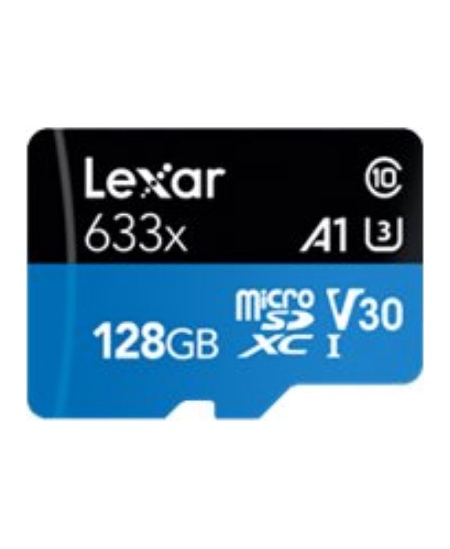 Lexar High-Performance 633x UHS-I micro SDXC, 128 GB, Class 10, U3, V30, A1, 45 MB/s, 100 MB/s