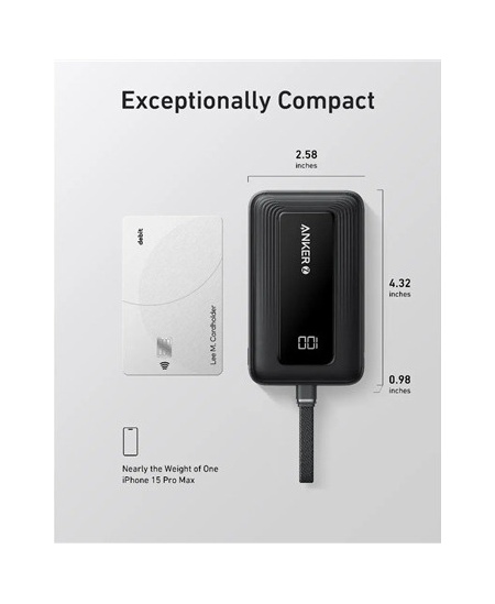Anker Power Bank with Built-In USB-C Cable | A1688H11 | 10000 mAh | Black