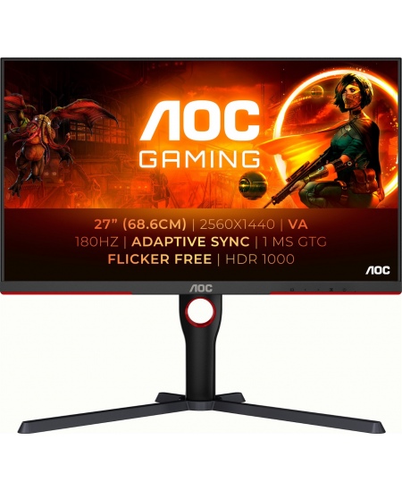 AOC | Monitor | Q27G3XMN/BK | 27 " | VA | 16:9 | 180 Hz | 1 ms | 2560 x 1440 pixels | 700 cd/m² | HDMI ports quantity 2 | 