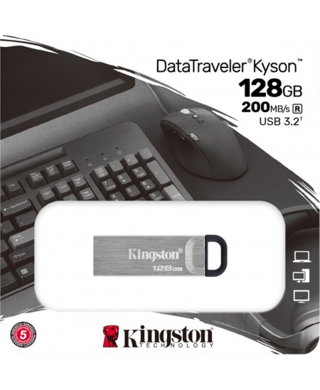 Kingston USB Flash Drive DataTraveler Kyson 128 GB, USB 3.2 Gen 1, Black/Grey