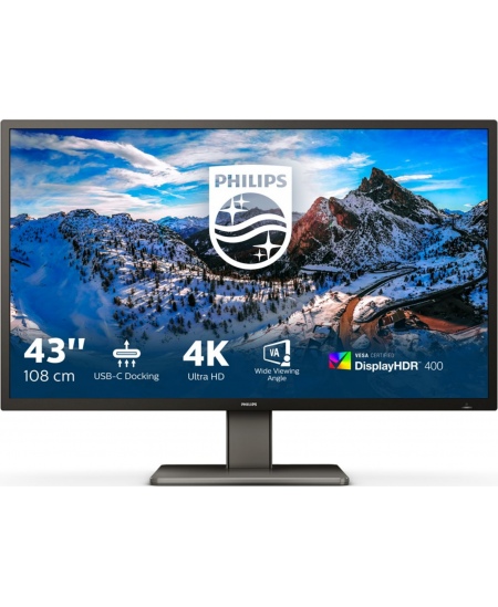 Philips P Line 439P1/00 43 ", VA, 4K UHD, 3840 x 2160, 16:9, 4  ms, 400 cd/m², Headphone output, 60 Hz, HDMI ports quantit
