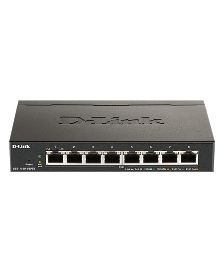 D-Link | 8-Port Gigabit PoE Smart Managed Switch | DGS-1100-08PV2 | Web managed | Desktop | Power supply type External