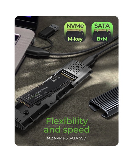 Raidsonic | M.2 NVMe and SATA SSD Enclosure via USB Type-C | IB-1808MCT-CU31
