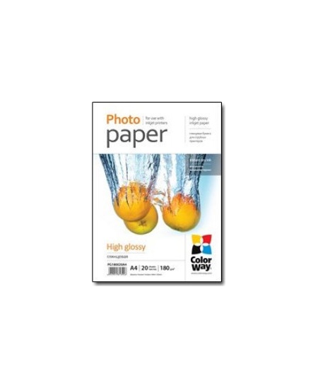 ColorWay Photo Paper 20 pcs. PG180020A4 Glossy, White, A4, 180 g/m²