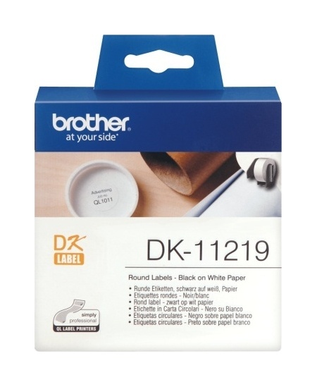 Brother DK-11219 (DK11219) Round Labels, Black on White, 12 mm, 1200 labels per roll