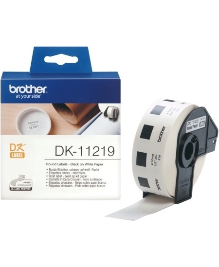 Brother DK-11219 (DK11219) Round Labels, Black on White, 12 mm, 1200 labels per roll