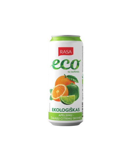 Ekologiškas gazuotas gėrimas RASA apelsinų ir žaliųjų citrinų skonio su sultimis, 0,5 l LT-EKO-001
