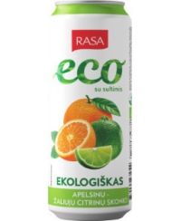 Ekologiškas gazuotas gėrimas RASA apelsinų ir žaliųjų citrinų skonio su sultimis, 0,5 l LT-EKO-001