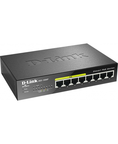D-Link 8-Port Gigabit PoE Switch DGS-1008P Unmanaged, Desktop