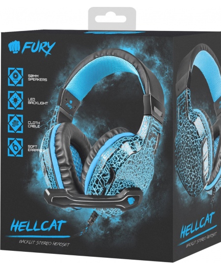 Fury Gaming Headset, Wired, NFU-0863Hellcat, Black/Blue, Built-in microphone