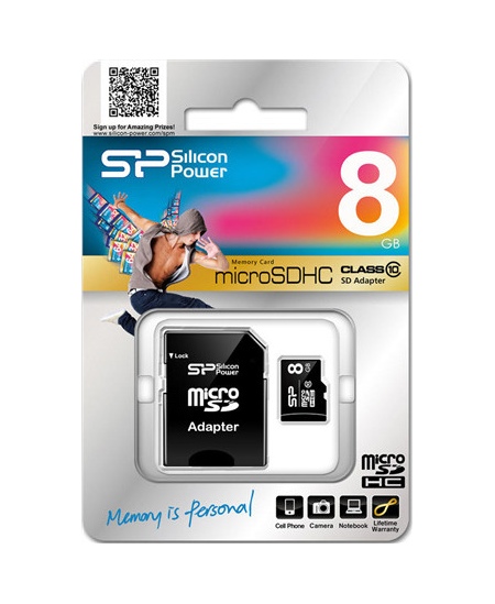 Silicon Power 8 GB, MicroSDHC, Flash memory class 10, SD adapter