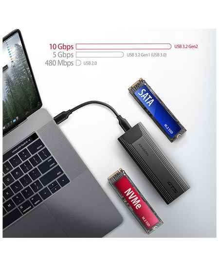 AXAGON USB-C 10Gbps - M.2 NVMe and SATA SSD THIN SCREWLESS box | EEM2-GTS2
