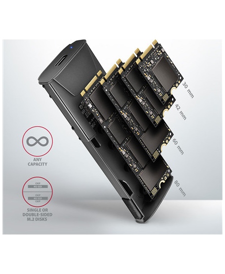 AXAGON USB-C 10Gbps - M.2 NVMe and SATA SSD THIN SCREWLESS box | EEM2-GTS2