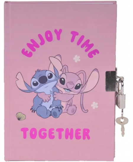 Užrašų knygutė linijomis su spynele PASO Disney Stitch, rožinė, A5, 96 lapai, 80 g