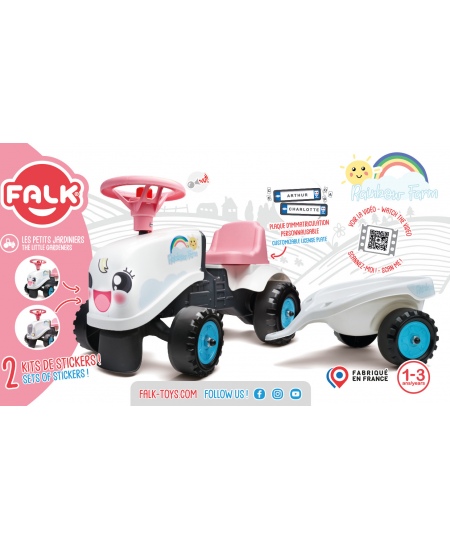 FALK Traktorek Rainbow Biały z Przyczepką od 1 roku