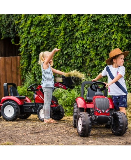 FALK Traktor Valtra Bordowy na Pedały z Przyczepką i Łyżką od 3 Lat