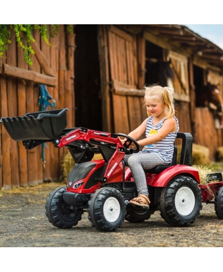 FALK Traktor Valtra Bordowy na Pedały z Przyczepką i Łyżką od 3 Lat