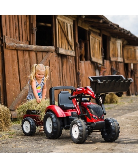 FALK Traktor Valtra Bordowy na Pedały z Przyczepką i Łyżką od 3 Lat