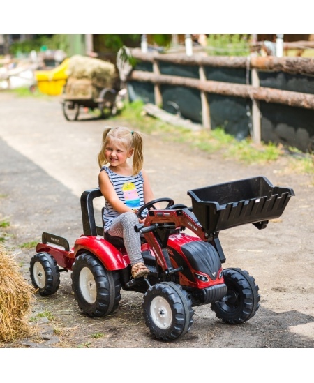 FALK Traktor Valtra Bordowy na Pedały z Przyczepką i Łyżką od 3 Lat