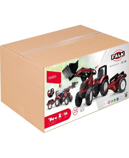 FALK Traktor Valtra Bordowy na Pedały z Przyczepką i Łyżką od 3 Lat