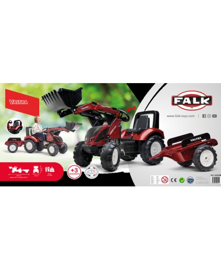 FALK Traktor Valtra Bordowy na Pedały z Przyczepką i Łyżką od 3 Lat