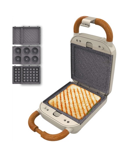 Cecotec Sandwich Maker | Rock'nToast Retro One Beige | 700 W | Number of plates 3 | Beige